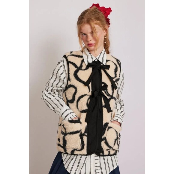 Free People Jackets & Blazers - Free People Damson Madder UK 10 US 6 Marta Borg Gilet Bow Vest Teddy Black New